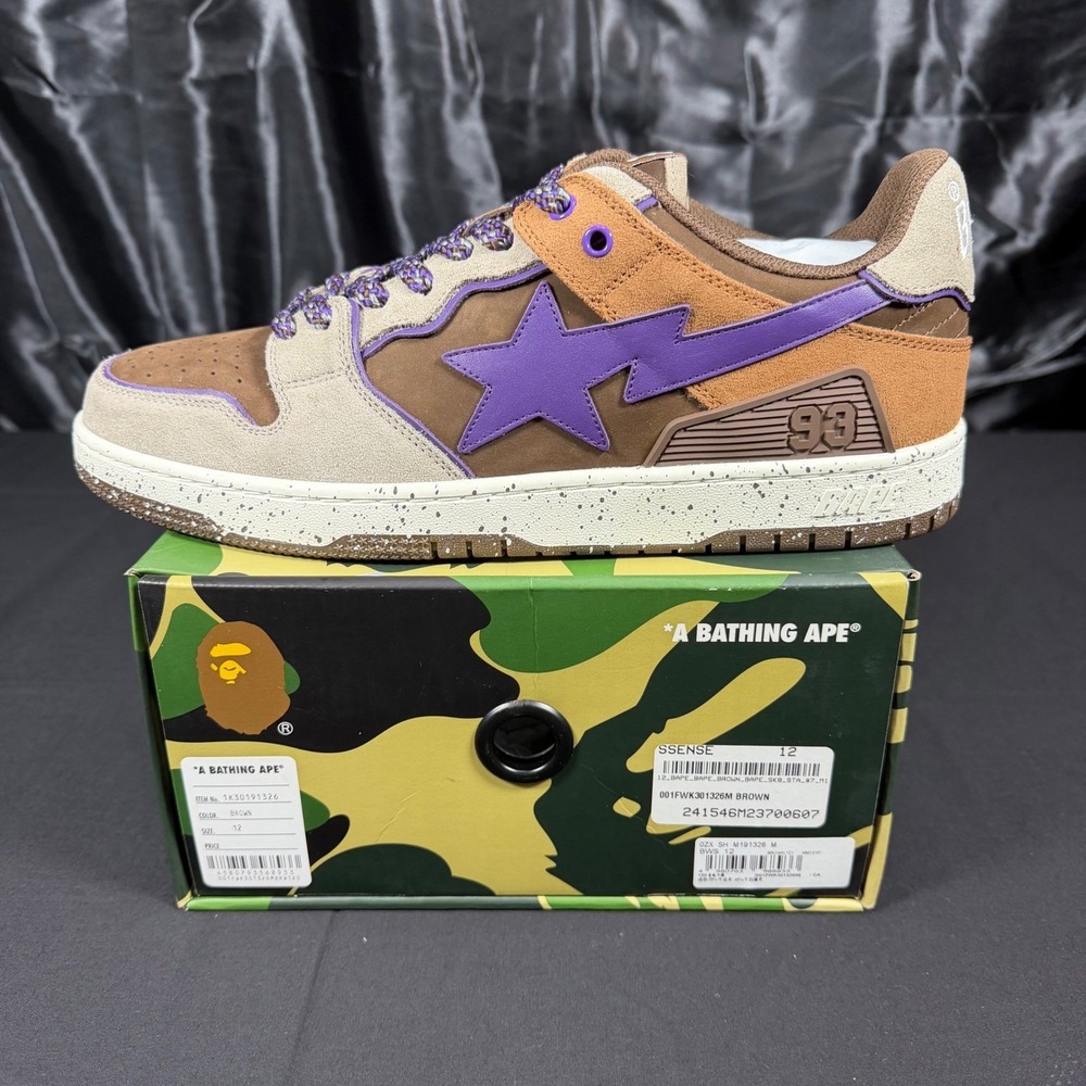 A Bathing Ape BAPE SK8 STA #7 Brown Purple Sneakers 1K30191326 Mens Size 12